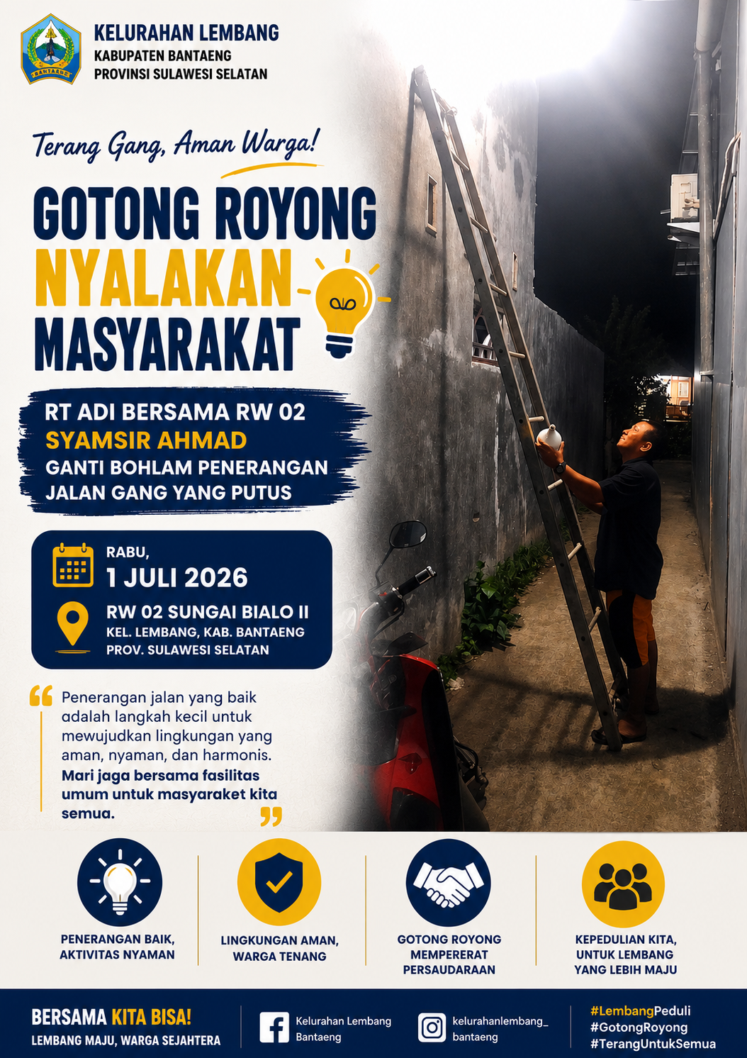 Terang Kembali Menyinari Gang Warga: Kekompakan RT dan RW 02 Sungai Bialo II Wujudkan Lingkungan yang Aman dan Nyaman